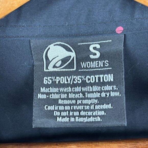 Taco Bell Shirt Women's Small Black Hot Sauce Tacos Print Button Up Long Sleeve - Picture 4 of 8